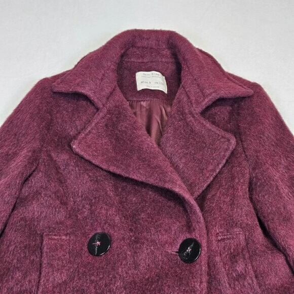 Zara Girls 9 Peacoat Burgundy Wool Mohair Alpaca Preppy Winter Coat EU 134cm - Picture 5 of 15
